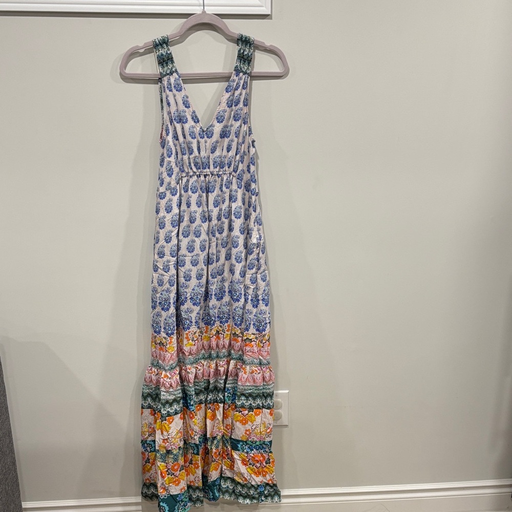 Bohemian Floral Maxi Dress in Blue and Orange